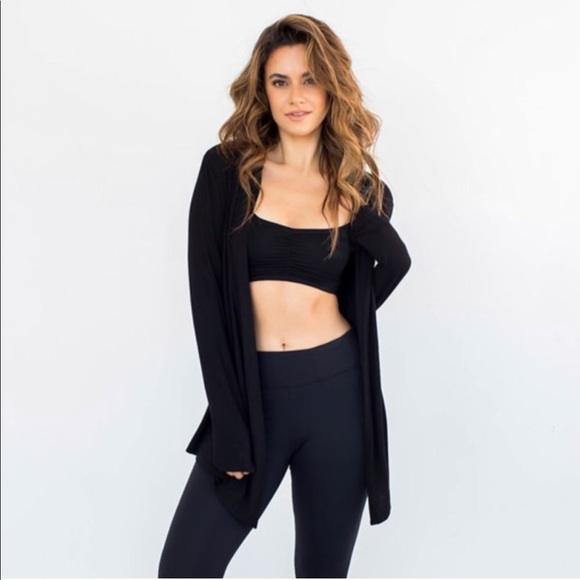 BLACK RAYON OPEN FLEX CARDI - Picture 2 of 3